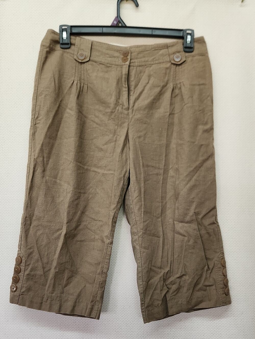 Christopher & Banks Taupe Cropped Pants with Button Trim